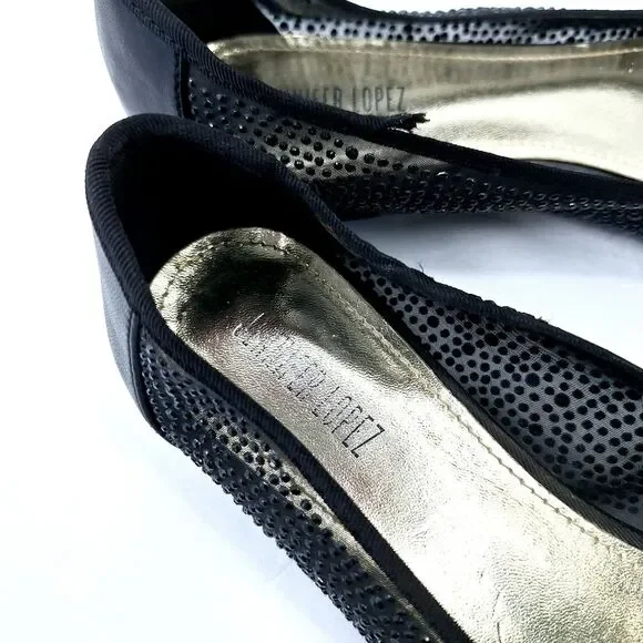 Jennifer Lopez Black Crystal Semi Sheer Pointy Toe Shoes Dress Flats Sz 9 - Picture 5 of 11